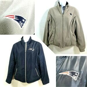 NFL New England Patriots Reversible Jacket Women's Full-Zip Fleece Gray Blue M